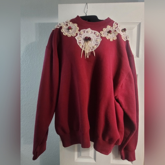 Sweaters - Red Embellished Sweatshirt